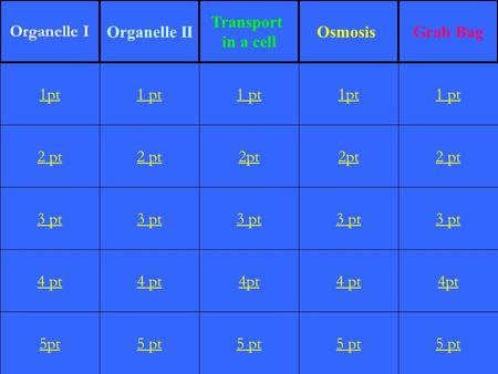 2 pt 3 pt 4 pt 5pt 1 pt 2 pt 3 pt 4 pt 5 pt 1 pt 2pt 3 pt 4pt 5 pt 1pt 2pt 3 pt 4 pt 5 pt 1 pt 2 pt 3 pt 4pt 5 pt 1pt Organelle I Organelle II Transport.