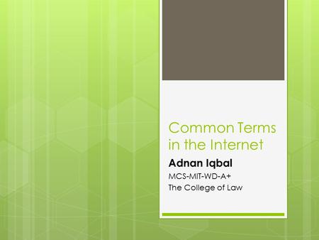 Common Terms in the Internet Adnan Iqbal MCS-MIT-WD-A+ The College of Law.