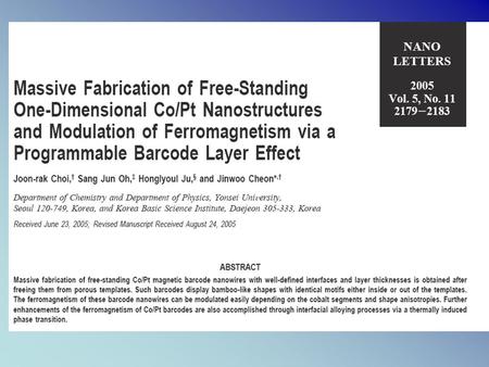 Motivation There has been increasing interest in the fabrication and characterization of 1D magnetic nanostructures because of their potential applications.