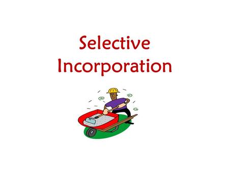 Selective Incorporation. Rationale: 1. Critical concept to know 2. Included frequently in multiple choice section 3. Repeated again, again, and again.