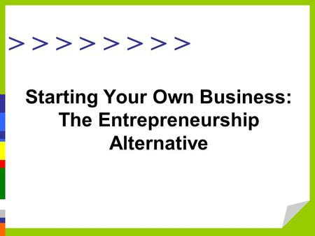 Starting Your Own Business: The Entrepreneurship Alternative