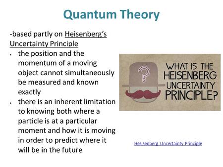 Quantum Theory -based partly on Heisenberg’s Uncertainty Principle  the position and the momentum of a moving object cannot simultaneously be measured.