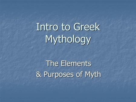 Intro to Greek Mythology