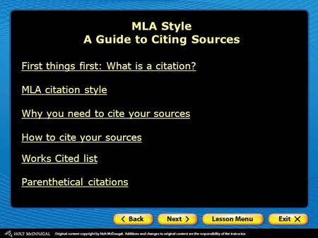 MLA Style A Guide to Citing Sources First things first: What is a citation? MLA citation style Why you need to cite your sources How to cite your sources.