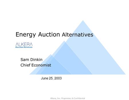 Auction Services Alkera, Inc. Proprietary & Confidential June 25, 2003 Energy Auction Alternatives Sam Dinkin Chief Economist.