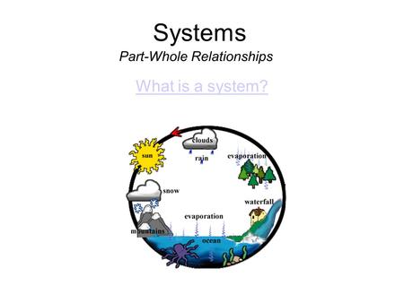 Systems What is a system? Part-Whole Relationships.