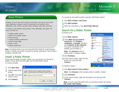 1 of 3 This document is for informational purposes only. MICROSOFT MAKES NO WARRANTIES, EXPRESS OR IMPLIED, IN THIS DOCUMENT. © 2007 Microsoft Corporation.