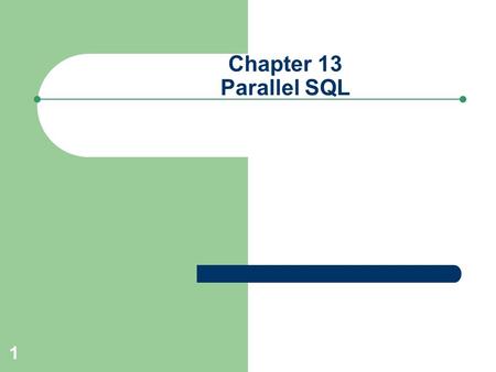 1 Chapter 13 Parallel SQL. 2 Understanding Parallel SQL Enables a SQL statement to be: – Split into multiple threads – Each thread processed simultaneously.