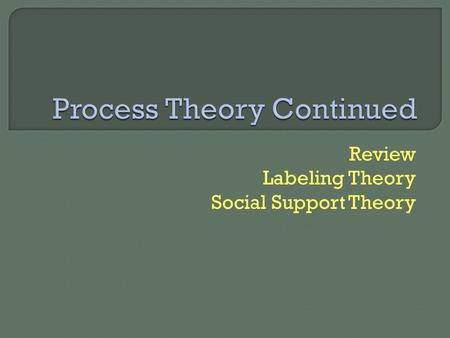 Process Theory Continued