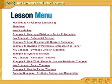 Five-Minute Check (over Lesson 2-2) Then/Now New Vocabulary