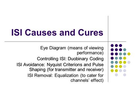 ISI Causes and Cures Eye Diagram (means of viewing performance)