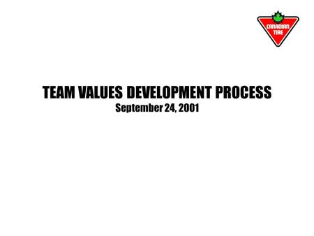 TEAM VALUES DEVELOPMENT PROCESS September 24, 2001.