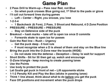 Game Plan 2 Pass Drill to Warm-up – Pass near Red, not Blue