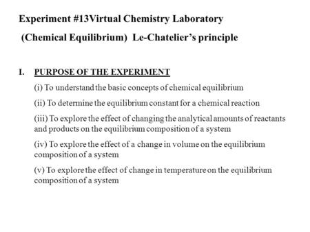 Experiment #13Virtual Chemistry Laboratory