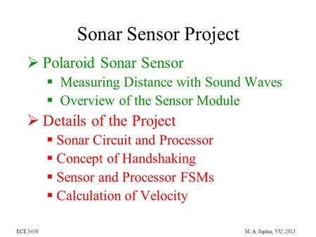 Sonar Sensor Project Polaroid Sonar Sensor Details of the Project