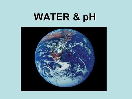 WATER & pH. Fun Facts 50-95% of weight of living things Only common substance that exists in solid, liquid and gas forms If earth was smooth, depth of.