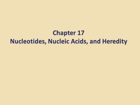 Chapter 17 Nucleotides, Nucleic Acids, and Heredity.