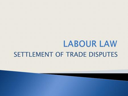 SETTLEMENT OF TRADE DISPUTES. 1 Procedure for dispute settlement (C4, P2, LL)