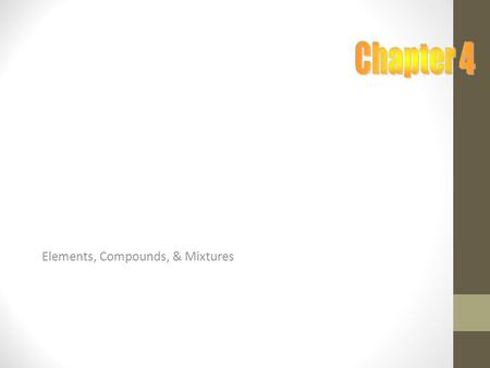 Elements, Compounds, & Mixtures. Objectives Describe pure substances Describe the characteristics of elements, and give examples Explain how elements.