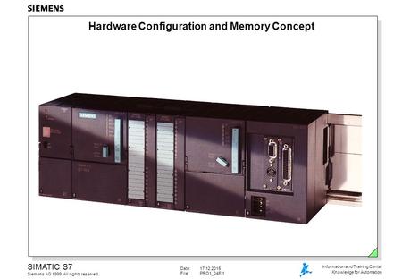 Date:17.12.2015 File:PRO1_04E.1 SIMATIC S7 Siemens AG 1999. All rights reserved. Information and Training Center Knowledge for Automation Hardware Configuration.