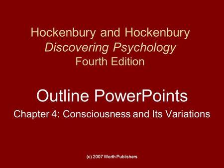 Hockenbury and Hockenbury Discovering Psychology Fourth Edition