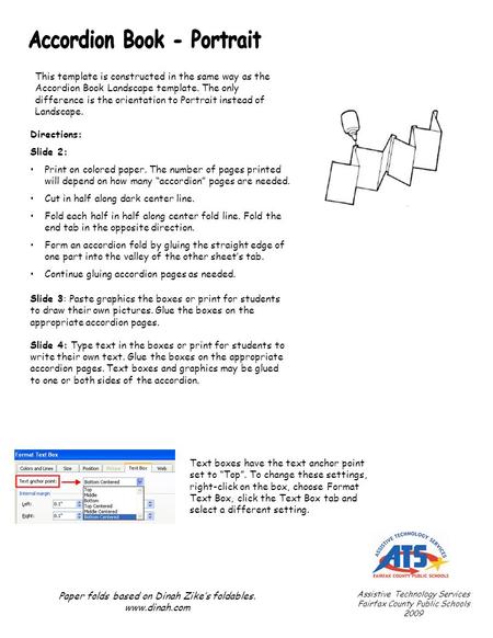 Directions: Slide 2: Print on colored paper. The number of pages printed will depend on how many “accordion” pages are needed. Cut in half along dark center.