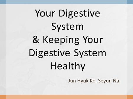 Your Digestive System & Keeping Your Digestive System Healthy Jun Hyuk Ko, Seyun Na.