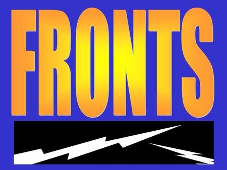 FRONT Where air masses meet and do not mix. 4 Types of weather fronts: Cold Front Occluded Front Stationary Front Warm Front.