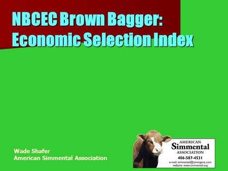 NBCEC Brown Bagger: Economic Selection Index Wade Shafer American Simmental Association.