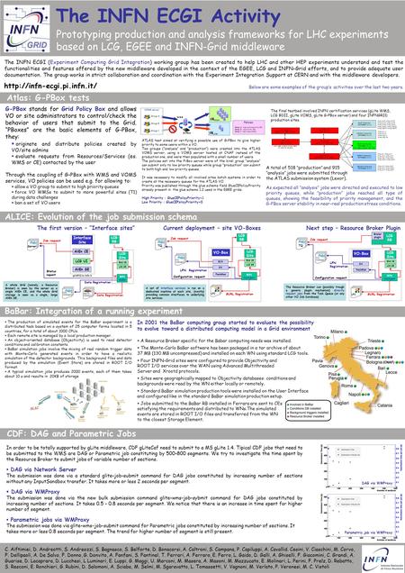 Prototyping production and analysis frameworks for LHC experiments based on LCG, EGEE and INFN-Grid middleware CDF: DAG and Parametric Jobs ALICE: Evolution.