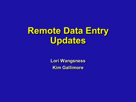 Remote Data Entry Updates Lori Wangsness Kim Gallimore Lori Wangsness Kim Gallimore.