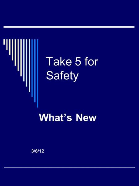 Take 5 for Safety What’s New 3/6/12. Work Coordinator Training C-AD Practical Thursday March 8, 10:30.