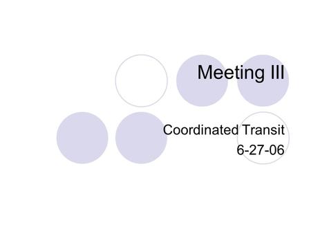 Meeting III Coordinated Transit 6-27-06. Agenda Index Cards  1. Agency 2. Phone Number 3. Website/Email 4. Hours of Service 5. Eligibility 6. Fares Introductions.