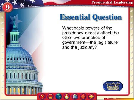 What basic powers of the presidency directly affect the other two branches of government—the legislature and the judiciary? Essential Question.