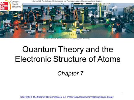 1 Chapter 7 Copyright © The McGraw-Hill Companies, Inc. Permission required for reproduction or display. Quantum Theory and the Electronic Structure of.