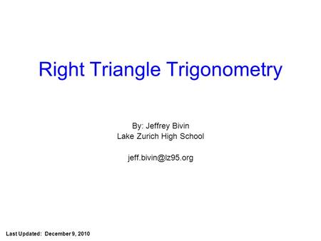 Right Triangle Trigonometry