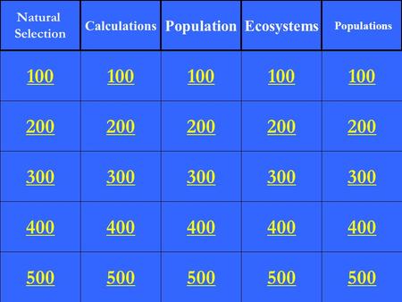 200 300 400 500 100 200 300 400 500 100 200 300 400 500 100 200 300 400 500 100 200 300 400 500 100 Natural Selection Calculations PopulationEcosystems.