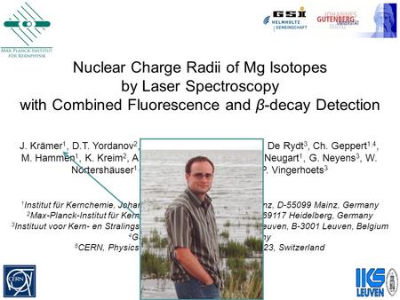 ISOLDE Workshop 2009 1/XX Nuclear Charge Radii of Mg Isotopes by Laser Spectroscopy with Combined Fluorescence and β-decay Detection J. Krämer 1, D.T.