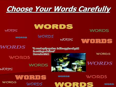 Choose Your Words Carefully. WORDS WORDS Proverbs 18:21 “The tongue has the power of life and death.”