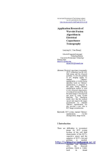 Advanced Science and Technology Letters Vol.31 (ACN 2013), pp.37-41  Application Research of Wavelet Fusion Algorithm.