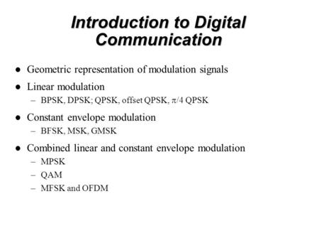 Introduction to Digital Communication