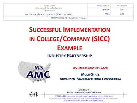 M ULTI -S TATE A DVANCED M ANUFACTURING C ONSORTIUM 20151021_v001_msamc_sicc_example_industry_partnership20151021_v001_msamc_sicc_example_industry_partnership.