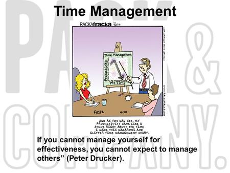 Time Management If you cannot manage yourself for effectiveness, you cannot expect to manage others” (Peter Drucker).