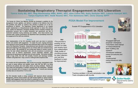 Sustaining Respiratory Therapist Engagement in ICU Liberation Tamra Kelly BS, RRT, Meg Blankinship MBA, BSRC, RRT, Alan Cubre MD, Kelly Switzler RRT, Latecia.