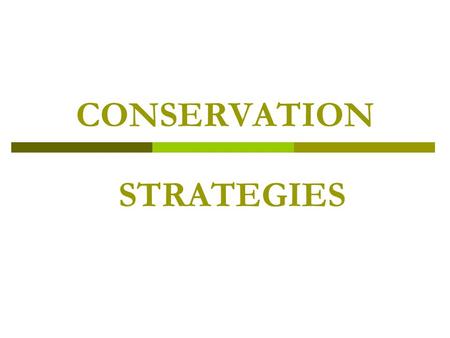 CONSERVATION STRATEGIES. In situ Ex situ In situ:  Conservation of species in their natural habitat  E.g. natural parks, nature reserves Ex situ: 