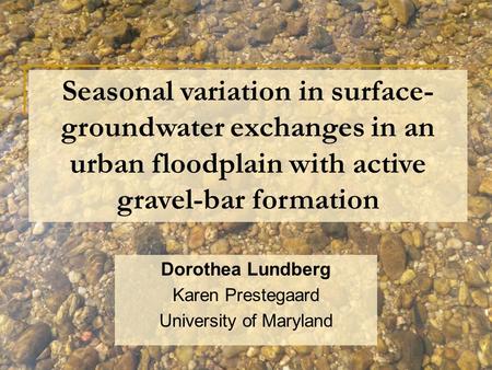 Seasonal variation in surface- groundwater exchanges in an urban floodplain with active gravel-bar formation Dorothea Lundberg Karen Prestegaard University.