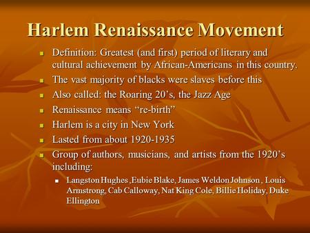 Harlem Renaissance Movement