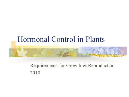 Hormonal Control in Plants Requirements for Growth & Reproduction 2010.