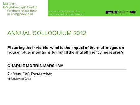 ANNUAL COLLOQUIUM 2012 Picturing the invisible: what is the impact of thermal images on householder intentions to install thermal efficiency measures?