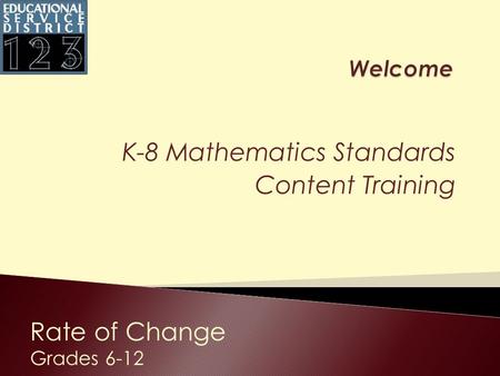 K-8 Mathematics Standards Content Training Rate of Change Grades 6-12.